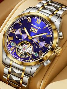 男士多色钢表带时尚商务日历镂空陀飞轮全自动机械腕表 - 均碼 - 查看 10