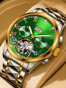 男士多色钢表带时尚商务日历镂空陀飞轮全自动机械腕表 - 均碼 - 查看 13