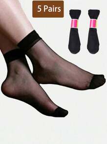 10 pares de medias cortas transparentes para mujer, en color negro y nude, ligeras para primavera/verano, calcetines cortos casuales transparentes (Sin tarjeta)
