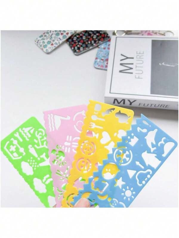 4pcs/Set Cute Drawing Template Tools, 4-In-1 Multifunctional Ruler Set For Students, School Stationery, Art Supplies, DIY Drawing - School Supplies - Office Supplies School Supplies, Back To School
