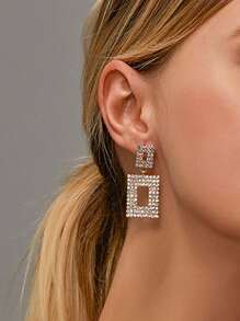 1 Pair Luxury Full Crystal Geometric Square Stud Earrings For Party, Wedding, Banquet