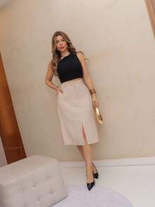 WOMEN'S MIDI SKIRT SP031 - Beige - View 2