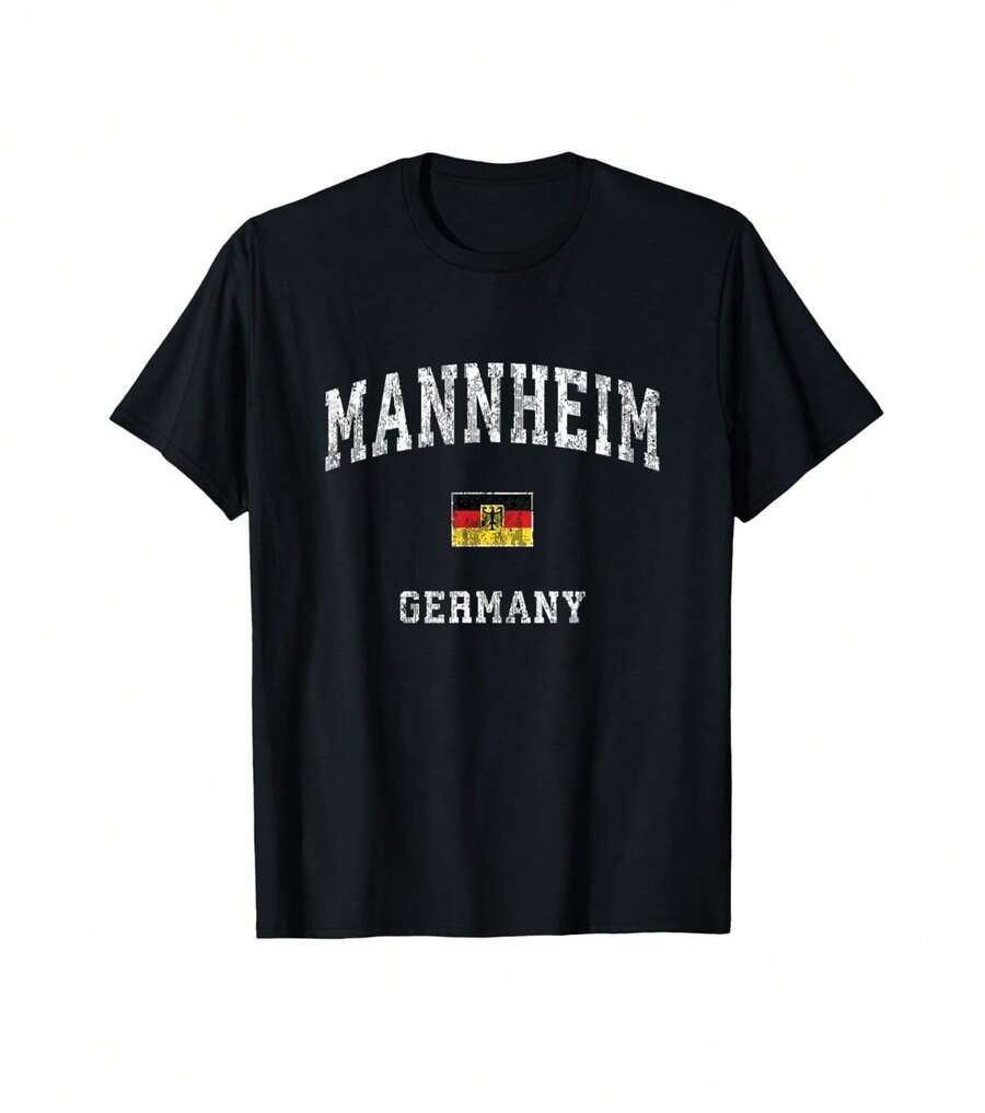 Mannheim Germany Vintage Athletic Sports Design T-Shirt Cheap Gift For Dad Gift For Music Teas - Black - View 1