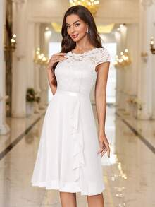 MIUSOL Floral Lace Corset With Ruffle Hem Cocktail Dress, For Valentine's Day - White - View 6