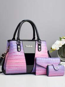 New 25-Year-Old Painted Stone Pattern Color-Matching Random Patterns European And American Fashionable Personalized Women's Handbag Three Pieces Set - Purple - View 1