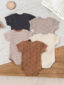 5 Pieces Baby Boys Casual Short Sleeves Cute Cartoon Baby Bodysuits Four Seasons - Multicolor - View 2