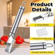 Stainless Steel Green Onion Knife Green Onion Cutter Slicer Scallion Cutter Shred Knife Blade Slice Cutlery Vegetable Slicer Shredder Kitchen Tool For Home Restaurant Hotel - Silver - View 3