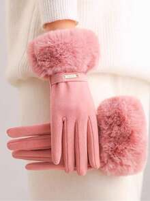 1對開指藏釦鹿皮毛絨暖手套,可觸控屏幕,女性開車時既時尚又保暖