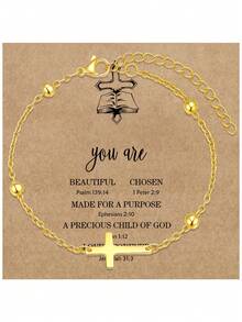 1 件女士十字架仿珍珠青瓷串珠手链套装，时尚西部牛仔风格十字架串珠手链叠戴套装，时尚珠宝礼品，信仰礼品，基督教礼品，友谊礼品