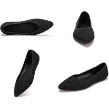 Womens Flat Shoes Classic Pointed Toe Flats Knitted Dress Shoes Soft Comfortable Dressy Flats Women - 黑色網眼 - 查看 4