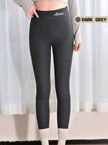 1pc 400g Thick Cloud Fleece Leggings For Women, High Waist Thermal Lined Pants, Warm Christmas/New Year Gift - Multicolor - View 8