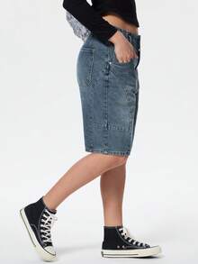Womens Jorts Denim Shorts Y2k Vintage Baggy Mid Rise Bermuda Jeans Summer Knee Length Jort Short Pants - 藍色 - 查看 5