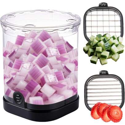 水果和洋葱切刀、蔬菜切刀杯、带容器的洋葱切刀、食物和蔬菜切刀、方便食物准备的切片和切丁辅助工具、家用厨房小工具