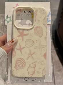 1 件白色海星和贝壳图案全覆盖 TPU 防震手机壳，适用于 16、15、14、13、12、11 Pro Max 等系列