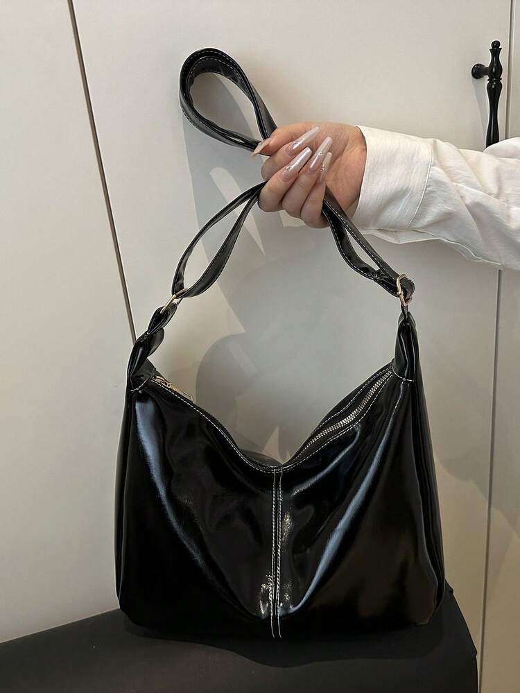 女士休闲纯色简约斜挎包，适合日常通勤 - 黑色 - 查看 6