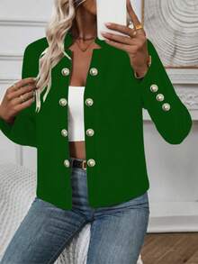 女士薄款纽扣长袖夹克，纯色，春/秋 - 綠色 - 查看 5