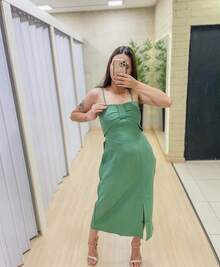 Elegant Midi Dress With Front Bow, Adjustable Straps And Side Slit