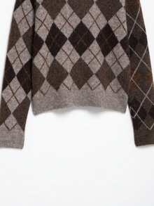 山茶花女装秋冬新款菱格纹长袖单排扣休闲开衫 - 棕色 - 查看 11