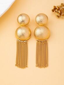 1对时尚粗犷风格透明表面耳钉 - 圓形磨砂流蘇 - 查看 4