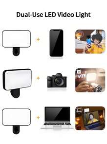 Luz LED compacta portátil con clip para fotografía de acción - 3 modos de iluminación, brillo y ángulo ajustables, interfaz USB, adecuada para computadora portátil/teléfono móvil/tableta/videollamada/maquillaje, apta para selfies y transmisión en vivo, luz portátil