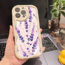 Funda para teléfono 1 funda blanda para teléfono X/ 11/ 12/ 13/ 14/ 15/ 16 Pro |   Diseño ondulado con fondo de patrón floral de lavanda bastante púrpura: chicas y hombres lindos - Blanco - Ver 3