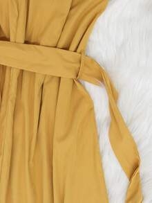 夏季镂空优质圆领无袖休闲连衣裙（女款） - 黃色 - 查看 7