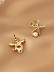 1 paire de boucles d'oreilles à tige perle et étoile de mer thème océanique, polyvalente pour femmes