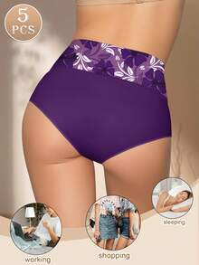 MEIYATING 5条装女士高腰花朵印花舒适无缝三角内裤