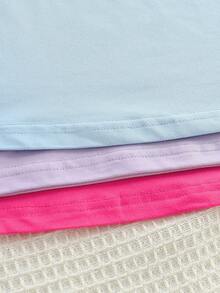 6件套少女休闲运动风纯色无袖背心和简约短裤套装，夏季 - 彩色 - 查看 7