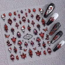 Set de 5 pegatinas de uñas 3D y 5D con rosas negras, pegatinas de uñas de rosas burdeos semitraslúcidas vintage, pegatinas de uñas DIY, pegatinas de uñas con rosas 5D con relieve suave de estilo gótico