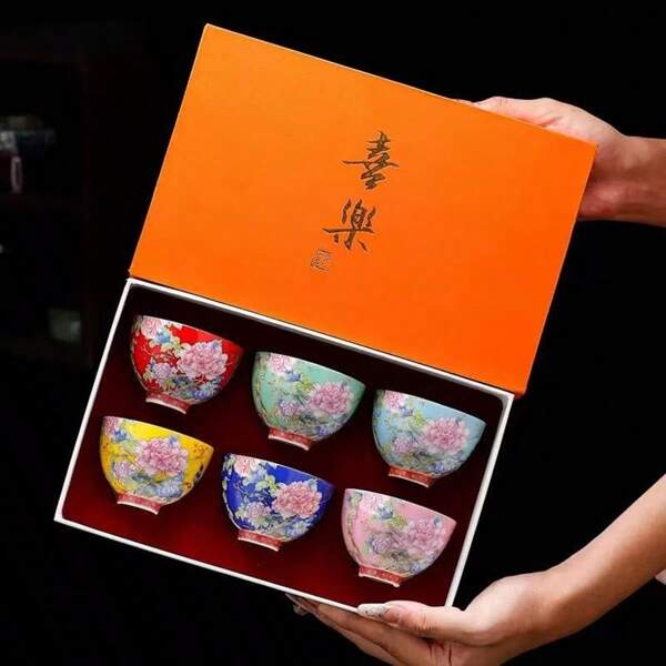 6-Piece Set Of Ceramic Small Tea Cups, Drinking Cups, Suitable For Family Gatherings/Friend Parties, High-End Packaging Can Be Used As Gifts, Suitable For Coffee And Tea Drinks 65ml/2.20oz