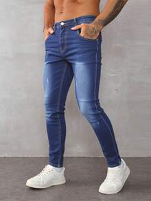 Jeans skinny para hombre en denim azul azul, ajustados y modernos, ideal para estilos casuales - Azul lavado medio - Ver 2