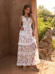 Faeriesty Đầm phong cách Bohemian của BohoBloom dành cho nữ với dây đeo vai mảnh có thể điều chỉnh, chi tiết buộc dây ở vai, viền ren tinh tế ở gấu đầm và dáng chữ A thư giãn. Lý tưởng cho những buổi đi chơi thường ngày, những chuyến đi nghỉ cuối tuần, dạo biển, dạo chơi vùng quê và những buổi dã ngoại thư giãn. - Đỏ và trắng - Xem 1