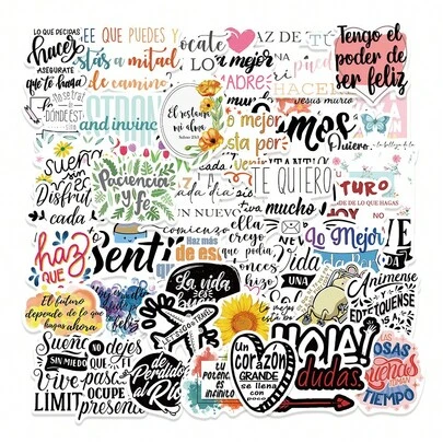 50张西班牙励志创意贴纸，可爱贴纸，适用于手机、滑板、行李、电脑涂鸦，批发，学校用品，返校