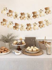 1 zestaw 2 rzędów brązowy niedźwiedź baner pull flag, szczęśliwe urodziny przyjęcie pokój ściana tło dekoracje materiały, babyshower wystrój, prezent urodzinowy, fotograficzne rekwizyty, wystrój domu