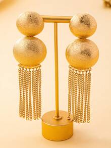 1对时尚粗犷风格透明表面耳钉 - 圓形磨砂流蘇 - 查看 2