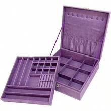 Purple Double Layered Lint Jewelry Box Organizer With Locking System - Purple(Lint) - View 4