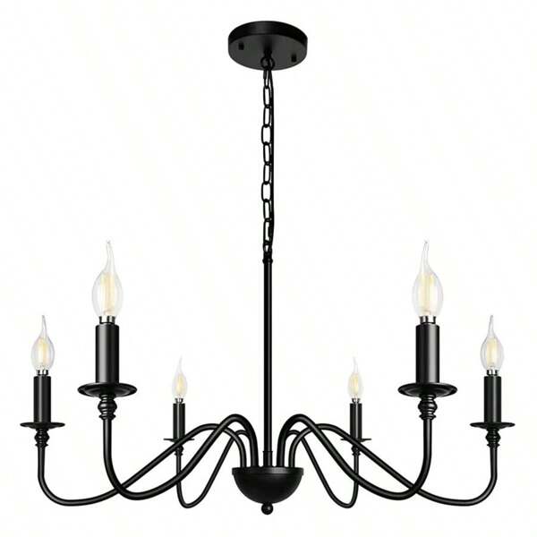 1 peça de luminária pendente vintage com galhos de ferro, 6 luzes, preta/dourada, lustre moderno para sala de estar, luminária pendente estilo industrial de fazenda, adequada para decoração de interiores, sala de estar, quarto, sala de jantar, soquete de lâmpada E14, CA 85-265 V, D 88 cm/35 polegadas (lâmpadas não incluídas)