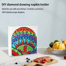 1 pieza Kit de pintura de diamantes de bricolaje para adultos, caja de pañuelos con patrón de globo aerostático arcoíris, adecuado para principiantes para hacer una caja de pañuelos con forma irregular con diamantes incrustados, decoración de escritorio, regalo artesanal de pintura de diamantes para el hogar