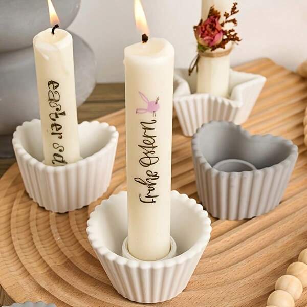3pcs Heart, Star, Circle Stripe Candle Holder Molds - DIY Candle Stand, Home Decor, Epoxy Resin Craft Gifts