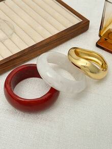 1 Stück/3 Stücke/Set Bohème geometrisches Vintage-Armband aus glattem Harz in Trommelform, luxuriös, lässig, für den Alltag, Paare, Urlaub, Party, Streetstyle, geschwungenes Metallarmband als Geschenk (Material und Farbe des Armbands können vom tatsächlichen Produkt abweichen)