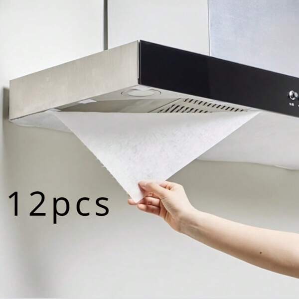 12 Pieces Of Oil Absorbing Range Hood Filter Membrane - Keep The Kitchen Clean And Odorless (Stickers Included)