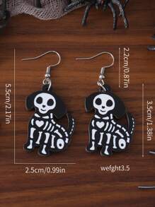1 Pair Gothic Style Skull, Flamingo, Dog, Cat Pendant Earrings For Women, Vintage Wooden Double-Sided Earrings, Halloween Party Gift