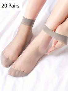 10 đôi tất ngắn trong suốt cho nữ, tất ngắn pha lê màu đen và màu da, mùa xuân/hè, tất ngắn thường ngày đa năng trong suốt - Xám - Xem 8