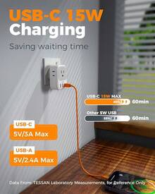 Adaptador Europeo Viaje, Universal Europa Enchufe de Corriente con 3 USB (1 USB C), Cargador Tipo C con 4 Salidas CA, Travel Essentials Adapter Americano\/México a Europa para Italia, España - Gris - Ver 10