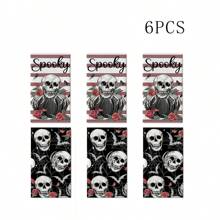 Halloween Gothic Skull Kitchen Dish Towels Set Of 2/4/6/48, Spooky Black Pumpkin Rose Flower Drying Hand Towels Baking Cooking Cloth, Stripes Spider Web Bat Holiday Home Kitchen Decoration