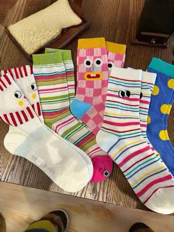 5 Pairs Unisex Breathable 3D Animal Pattern Cute Sweet Campus Mid-Calf Socks