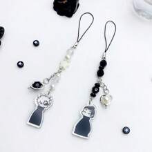 1pc Gojo Creative Star Phone Case Beaded Hanging Chain, Keychain Hanging Item Personalized Versatile Phone Chain, Car Hanging Fashion, Black And White Surrounding Fashion Creative Acrylic Beaded Phone Case Chain, Card Book Hanging Rope Camera Chain Valentine's Day Valentines School Cartoon