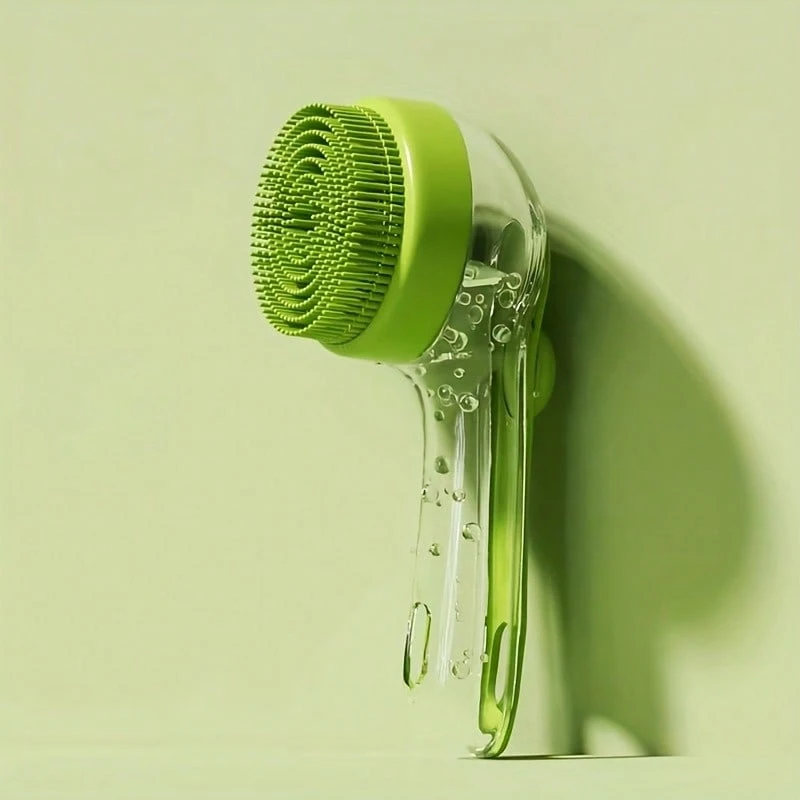 1 Ergonomic Long Handled Dog Bath Brush - Silicone Massage And Grooming Tool, Comfortable Grip, Suitable For Cats And Dogs, Yellow Green Design, Pet Grooming Tool | Ergonomic Pet Brush | Durable Plastic Brush - 綠色 - 查看 1