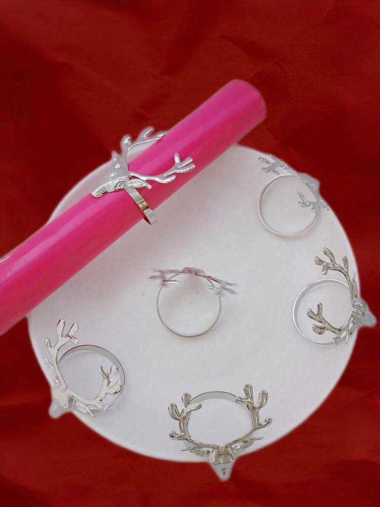 4 件/6 件/12 件/20 件餐巾环，酒店用品，家庭厨房餐桌装饰，布艺鹿和花卉图案餐巾架，多种款式和颜色的金属餐巾环，适合日常生活、宴会、全年宾客 - 彩色 - 查看 10